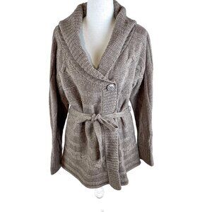 Blarney Woollen Mills Irish Iran Lambswool Blend Sweater Taupe Cardigan sz L